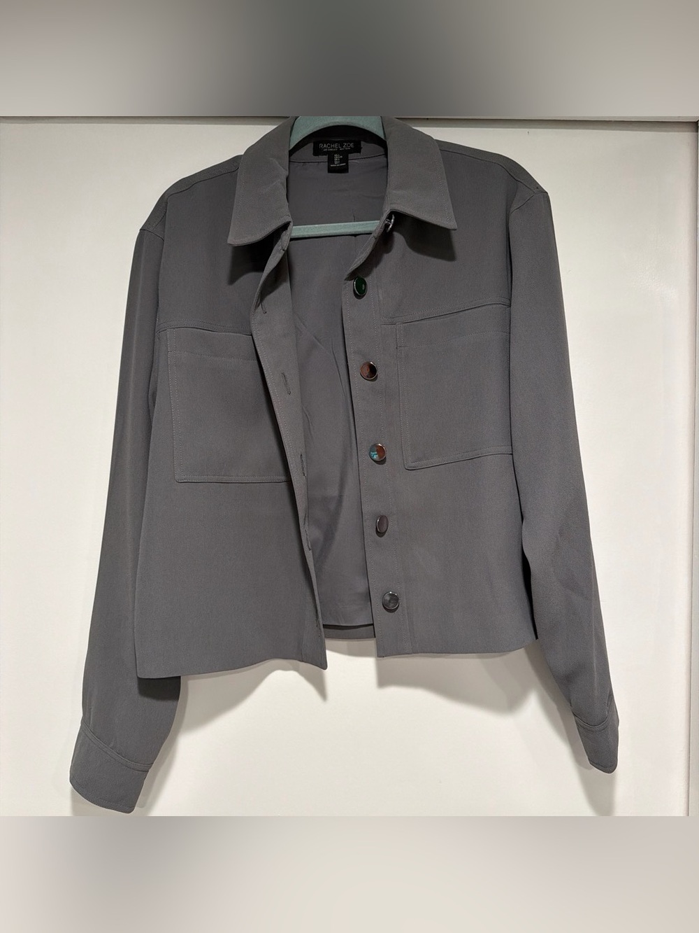 RACHEL ZOE Gray Button-Front cropped Jacket blazer size large